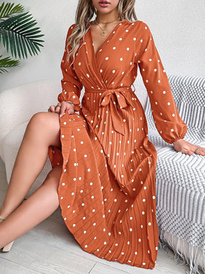 Tied Polka Dot Long Sleeve Midi Dress 35615771-936b-4f5f-a1f4-1632c380a9bb-Max Glownestbest