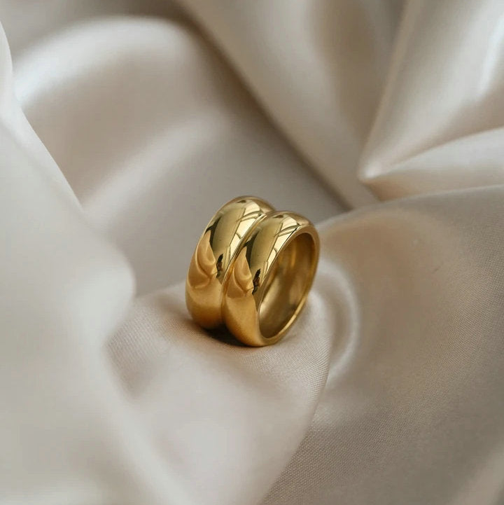 Gold Double Ridge Ring 35674b5cae154263bc989491ac10e609 Trendsi