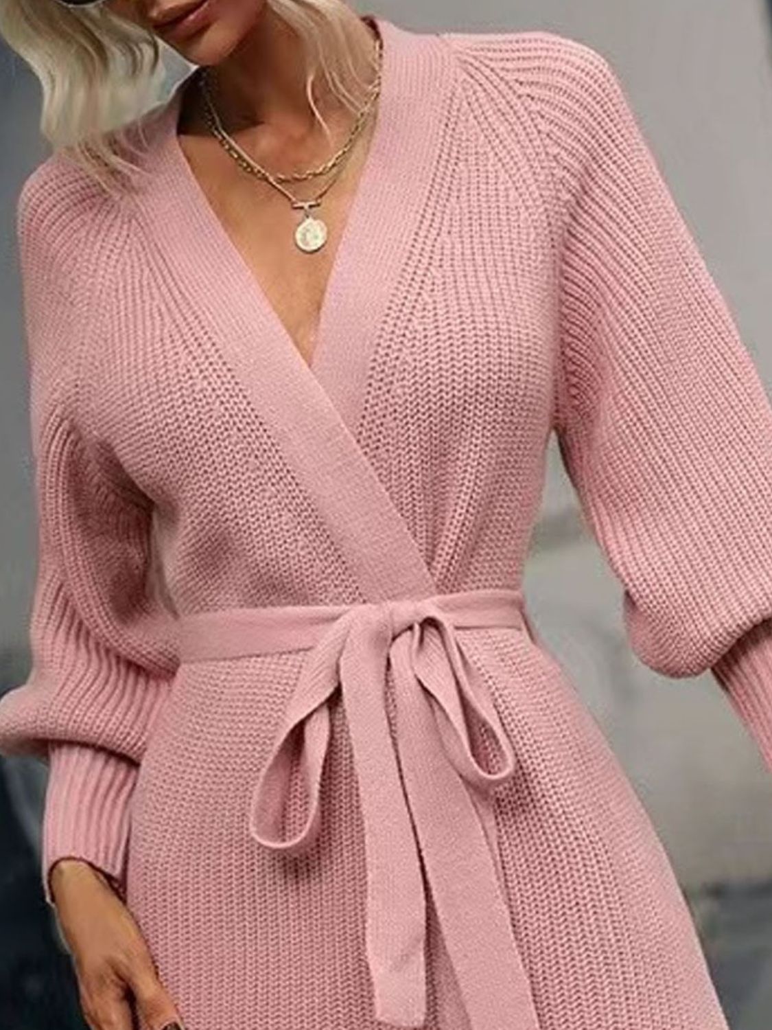 Open Front Lantern Sleeve Tied Cardigan 356c265c9a2548509f0d23a461b5cfc8-Max Glownestbest