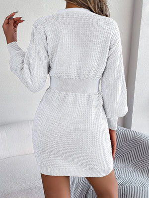 Buttoned Cable-Knit V-Neck Sweater Dress 358fb7ad62af4ad2b7089a619ccf1518-Max Glownestbest