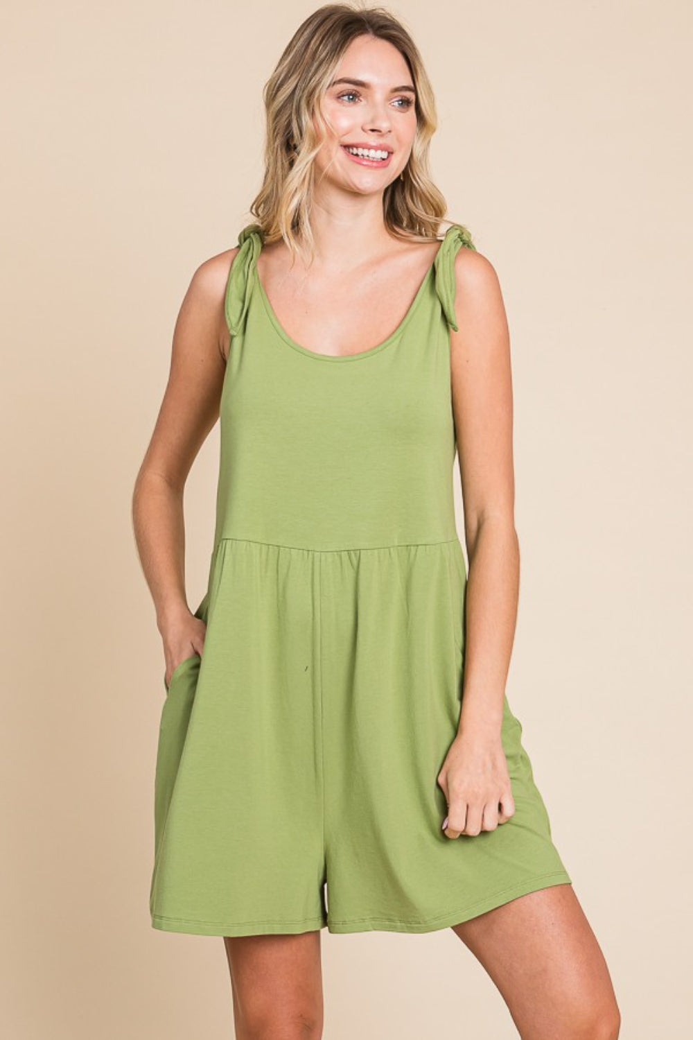 Culture Code Full Size Shoulder Knot Baggy Romper Happy Olive 35ad6b36-847c-43b5-9391-86997e9d42c1-Max Trendsi