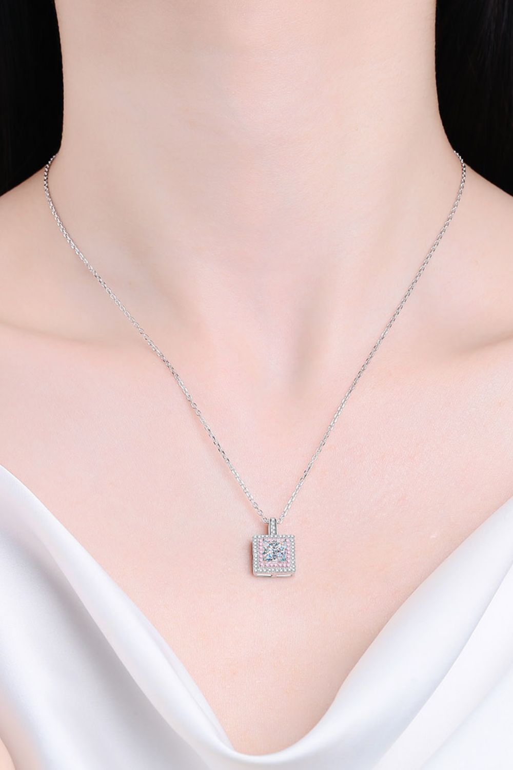 1 Carat Moissanite Square Pendant Chain Necklace Silver One Size 3602b5825a9d49bb87ed76f6c00cc34d-Max Trendsi