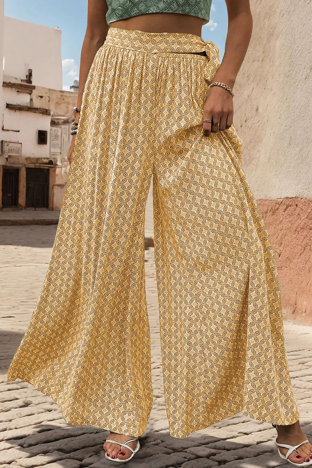 Perfee Printed Tied Wide Leg Pants 3623e0e2-f6ad-422e-95e0-cb68e9ec0ec2-Max Trendsi