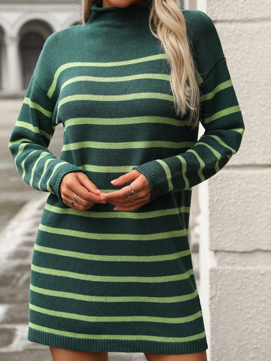 Striped Mock Neck Long Sleeve Mini Dress 363044db-279b-4b2a-a651-e2cdfca68dec-Max Glownestbest