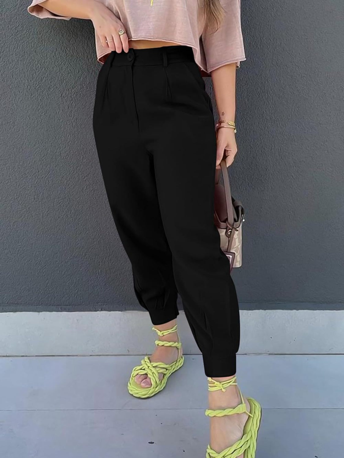 High Waist Cropped Pants 36e1c814-c42d-437b-86da-e46565f492a1-Max Trendsi