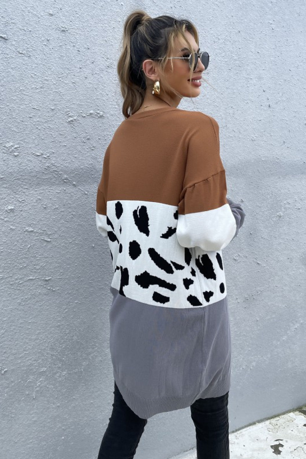 Perfee Leopard Color Block Cardigan 36e2ed4752654a0e811e9c7caa6d2c1a-Max Glownestbest
