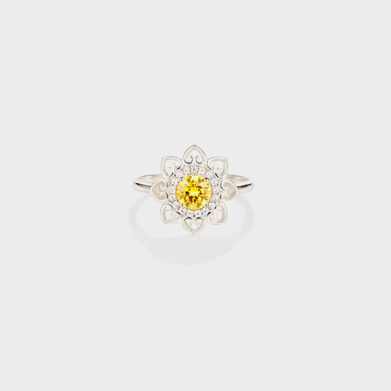 Flower Shape Zircon Platinum-Plated 925 Sterling Silver Ring Silver 36e5a8fd-c9da-4c41-ab0d-2e12578f8eb6-Max Trendsi