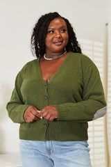 Heimish Full Size Long Sleeve V Neck Button Down Cardigan Army Green 3737a2f9803c4a1e81e82751091d0e8b-Max Glownestbest