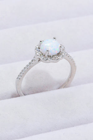 Platinum-Plated 4-Prong Opal Ring 376bbdf2260d4f0ebf85d58806d09eb9-Max Trendsi