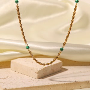 18k Gold Plated Inlaid Natural Green Malachite Twist Chain Style Necklace 37e6ca4f-6fc2-411c-9ed9-b3e3021c8467 Artshiney