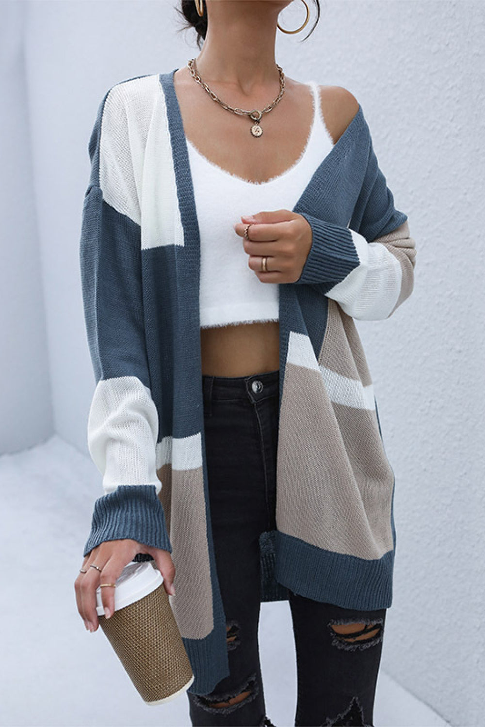 Perfee Color Block Dropped Shoulder Cardigan Blue Khaki 37facb2522d843fb8636fa342f758c7c-Max Glownestbest