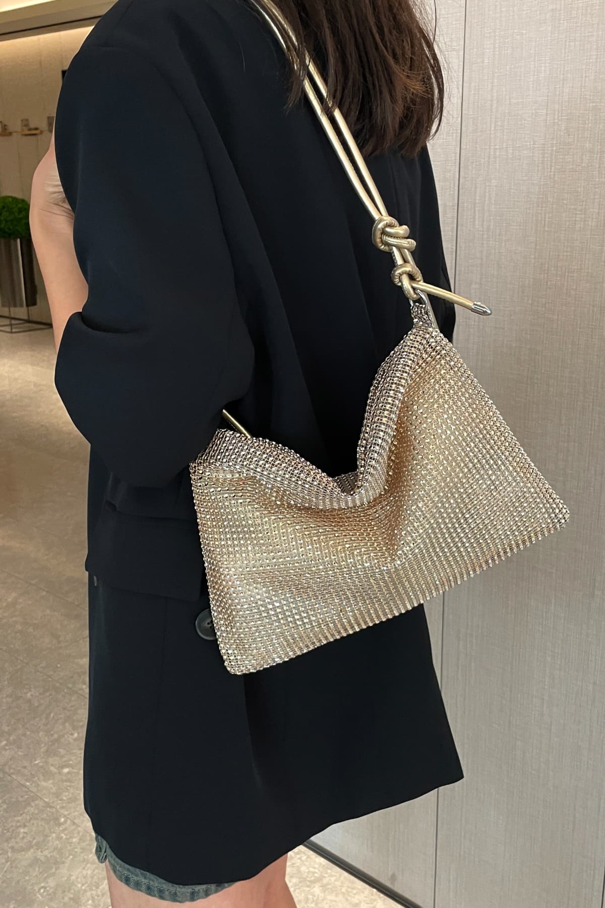 Rhinestone Knotted Strap Crossbody Bag Gold One Size 37fc7327-9666-43d7-8031-4bcd499cd5df-Max Trendsi