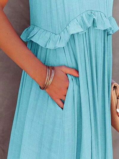 Ruffled Sleeveless Tiered Maxi Dress with Pockets 388bc89b-495d-4f33-ac45-9e214b06f574-Min Glownestbest