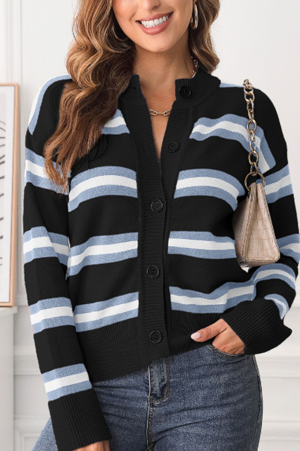 Striped Button Down Long Sleeve Cardigan 38d7c321-a9b4-4ab0-8a5a-e1e507f1a325-Max Glownestbest