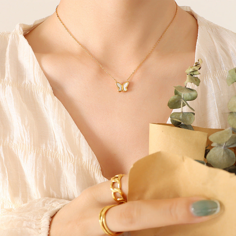 18k Gold Simple Butterfly White Seashell Design Necklace Earrings Set 391c8d77-4f87-4b62-a417-70be4e605f84 Artshiney
