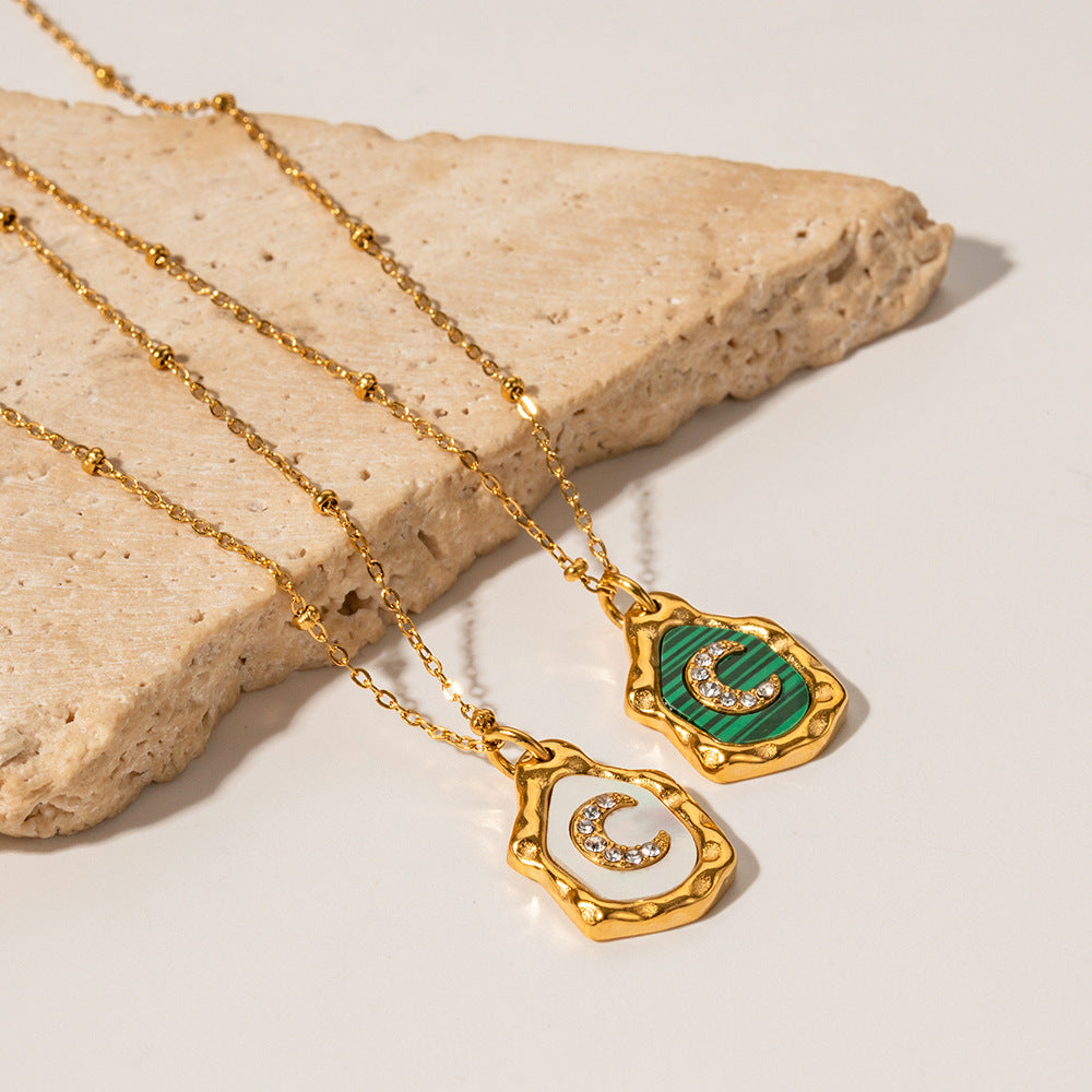 18k Gold Exquisite and Fashionable Irregular Bezel with Moon Inlaid Zircon Design Pendant Necklace 3950e7f6-12b2-46ce-9c0f-5c3984690fb0 Artshiney