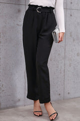 Perfee Belted Paperbag Waist Pants Black 395e131dd3954057aa6d821bebb6e183-Max Trendsi
