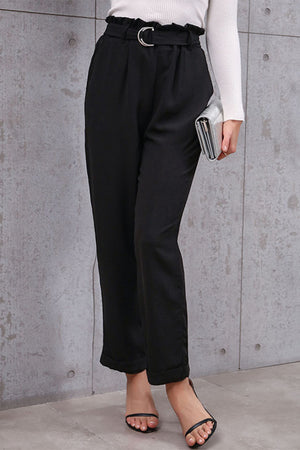 Perfee Belted Paperbag Waist Pants Black 395e131dd3954057aa6d821bebb6e183-Max Trendsi