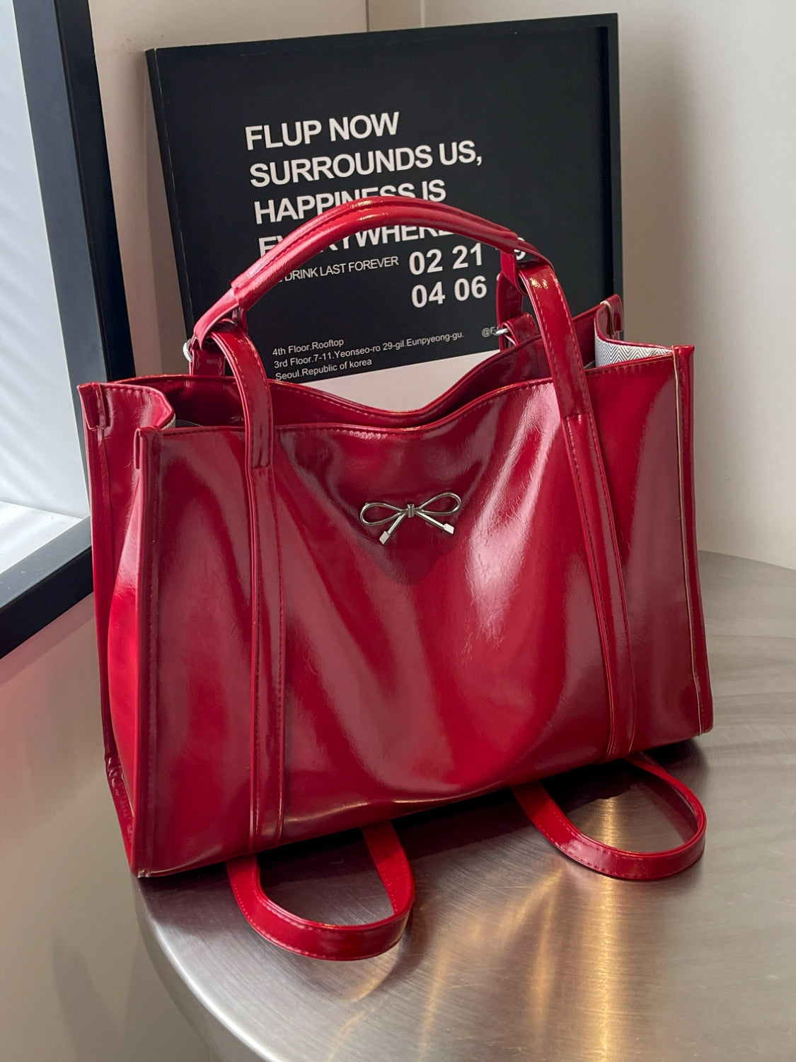 PU Leather Bow Shoulder Bag Red One Size 396f3161-dc84-45eb-b6dd-1ccd594ca614-Max Trendsi