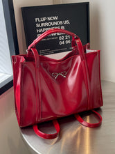 PU Leather Bow Shoulder Bag Red One Size 396f3161-dc84-45eb-b6dd-1ccd594ca614-Max Trendsi