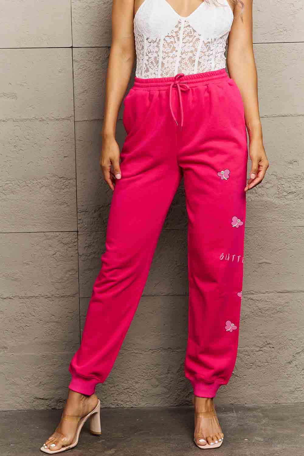 Simply Love Simply Love Full Size Drawstring BUTTERFLY Graphic Long Sweatpants Hot Pink 39c86ded328347f9b95b2ce59753b406-Max Trendsi