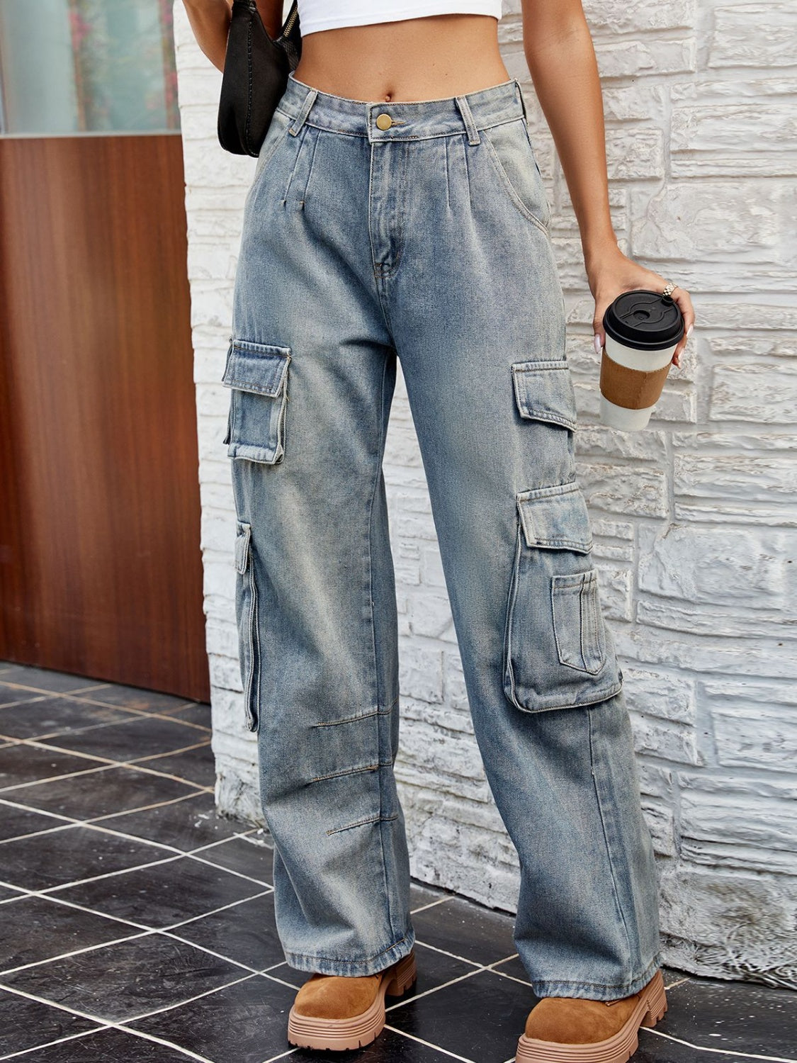 Washed Jeans with Pockets Light 39ea0eb6-adcd-4831-b811-c29cbd27e9ab-Max Trendsi