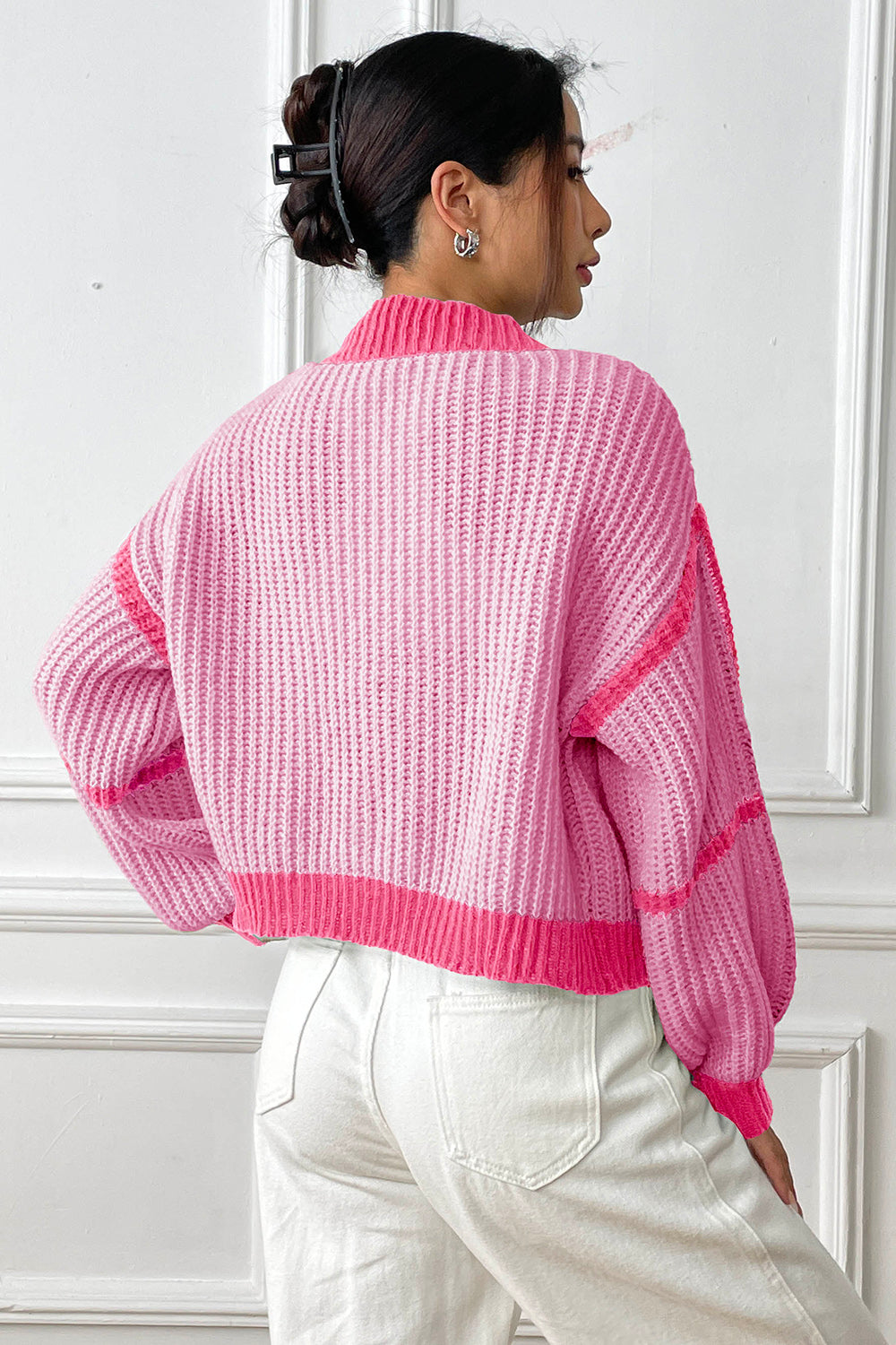 Glownestbest® | Contrast Open Front Long Sleeve Cardigan 3a1b2d549205431bae8aad0d3d8c058a-Max Glownestbest