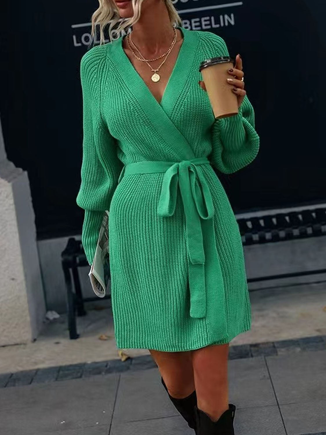 Open Front Lantern Sleeve Tied Cardigan 3a3010526b8c4de4ba4e3c62562ba466-Max Glownestbest