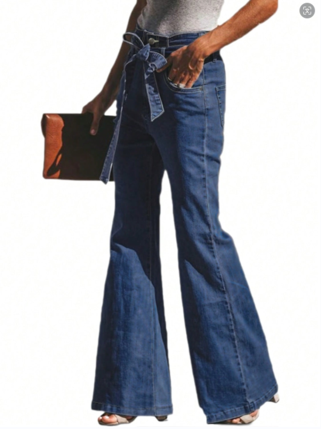 Tied Flare Jeans with Pockets 3a5f1163-7c5f-4c46-bf37-51be9dedc2ef-Max Trendsi