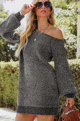Boat Neck Long Sleeve Sweater Dress Dark Gray 3a6d8c78-0257-44b7-8593-a43f0eae26c0-Max Glownestbest