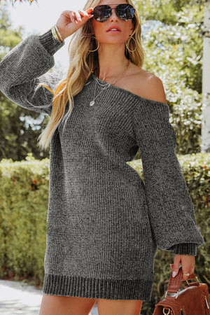 Boat Neck Long Sleeve Sweater Dress Dark Gray 3a6d8c78-0257-44b7-8593-a43f0eae26c0-Max Glownestbest