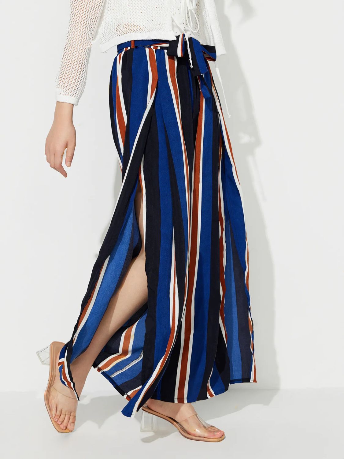 Side Slit Contrast Wide Leg Pants 3aca5b98-bdaf-4030-8280-c8df0d2b23d9-Max Trendsi