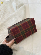 Contrast Plaid Clutch with Zipper Red (semicircle) One Size 3adfb36c-9959-4e41-a655-be3f241f0f64-Max Trendsi