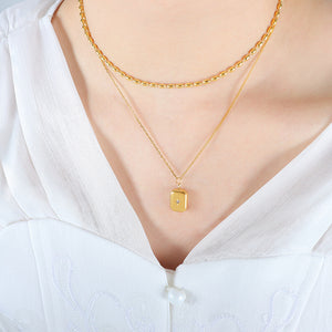 18K gold exquisite and noble square with double layer stacking design pendant necklace 3af3bc88-5453-4ea0-89ff-318ab42362d2 Artshiney