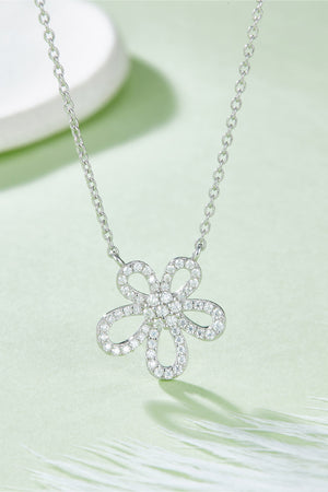 Moissanite Flower Pendant 925 Sterling Silver Necklace Silver One Size 3b301515e9e14a138de389da464647ef-Max Trendsi