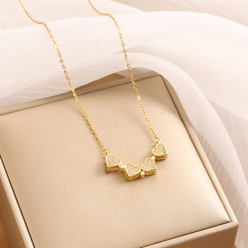 Noble and fashionable heart-to-heart four-leaf clover inlaid with zircon, a two-wear design simple style necklace 3b364b8e-4177-4c7c-a9ee-68ae72ae4d48 Artshiney