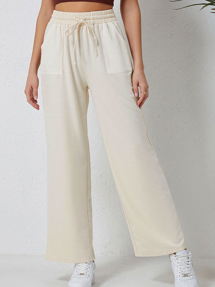 Smocked Waist Drawstring Pocketed Pants Ivory 3b3dd383b23446bdbd3994ded0330f6b-Max Trendsi