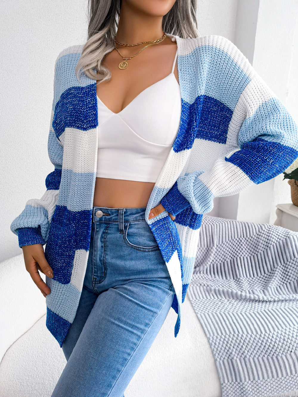 Glownestbest® | Striped Rib-Knit Open Front Longline Cardigan 3b8522033cdd4dbc96e00746b4158e06-Max Glownestbest