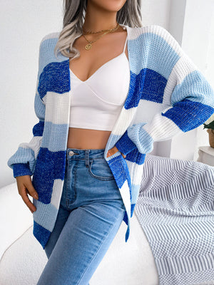 Glownestbest® | Striped Rib-Knit Open Front Longline Cardigan 3b8522033cdd4dbc96e00746b4158e06-Max Glownestbest