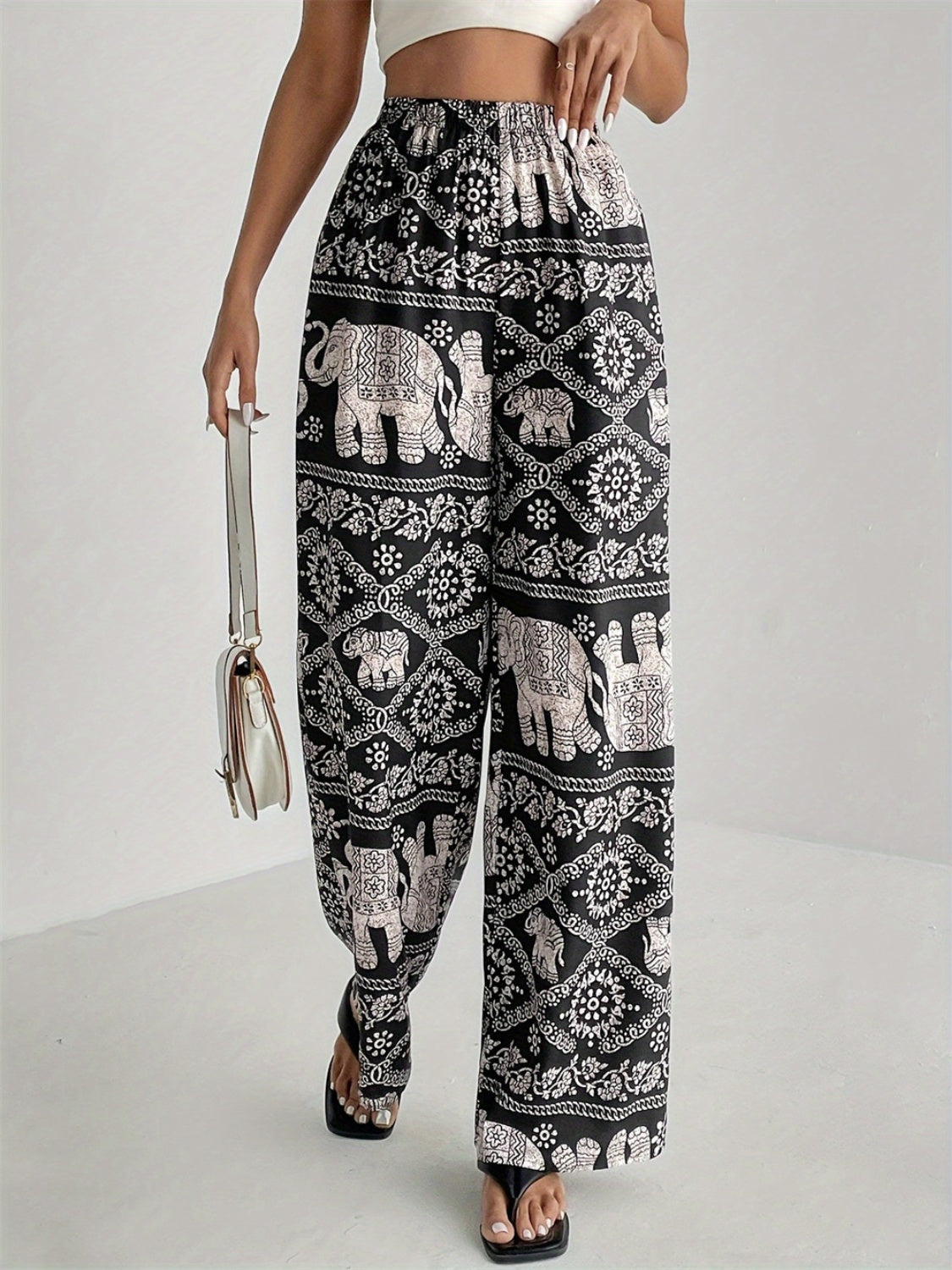 Printed Wide Leg Elastic Waist Pants 3b912857-72f1-4775-a733-6d3b642aca2d-Max Trendsi