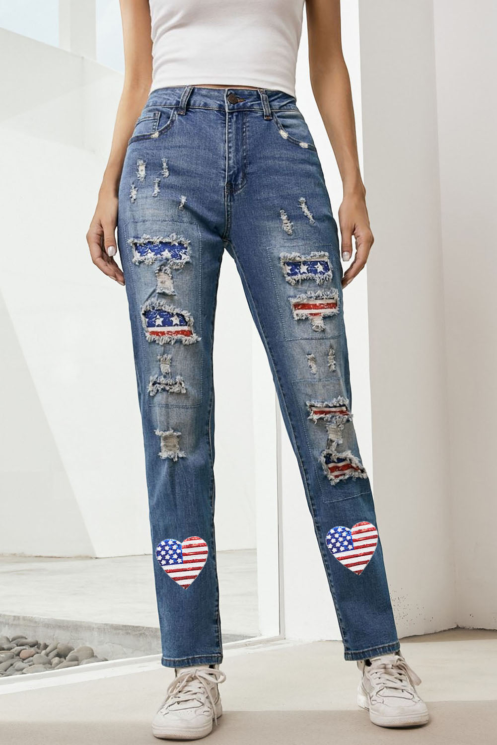 US Flag Distressed Straight Jeans Medium 3bb93a6b-55b0-4c0b-8295-960d02fa0f9c-Max Trendsi