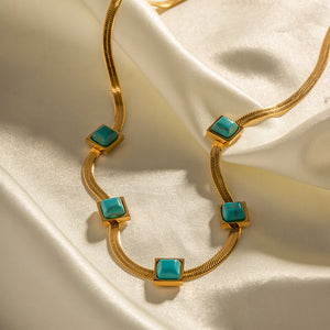 18K Gold Noble Fashion Matching Square Blue Malachite Versatile Necklace 3bef79b1-216a-48b0-9307-b2dc1623a94a Artshiney