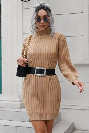Ribbed Turtle Neck Long Sleeve Mini Sweater Dress 3bf5a3e14add4309a774f3063e72a71f-Max Glownestbest