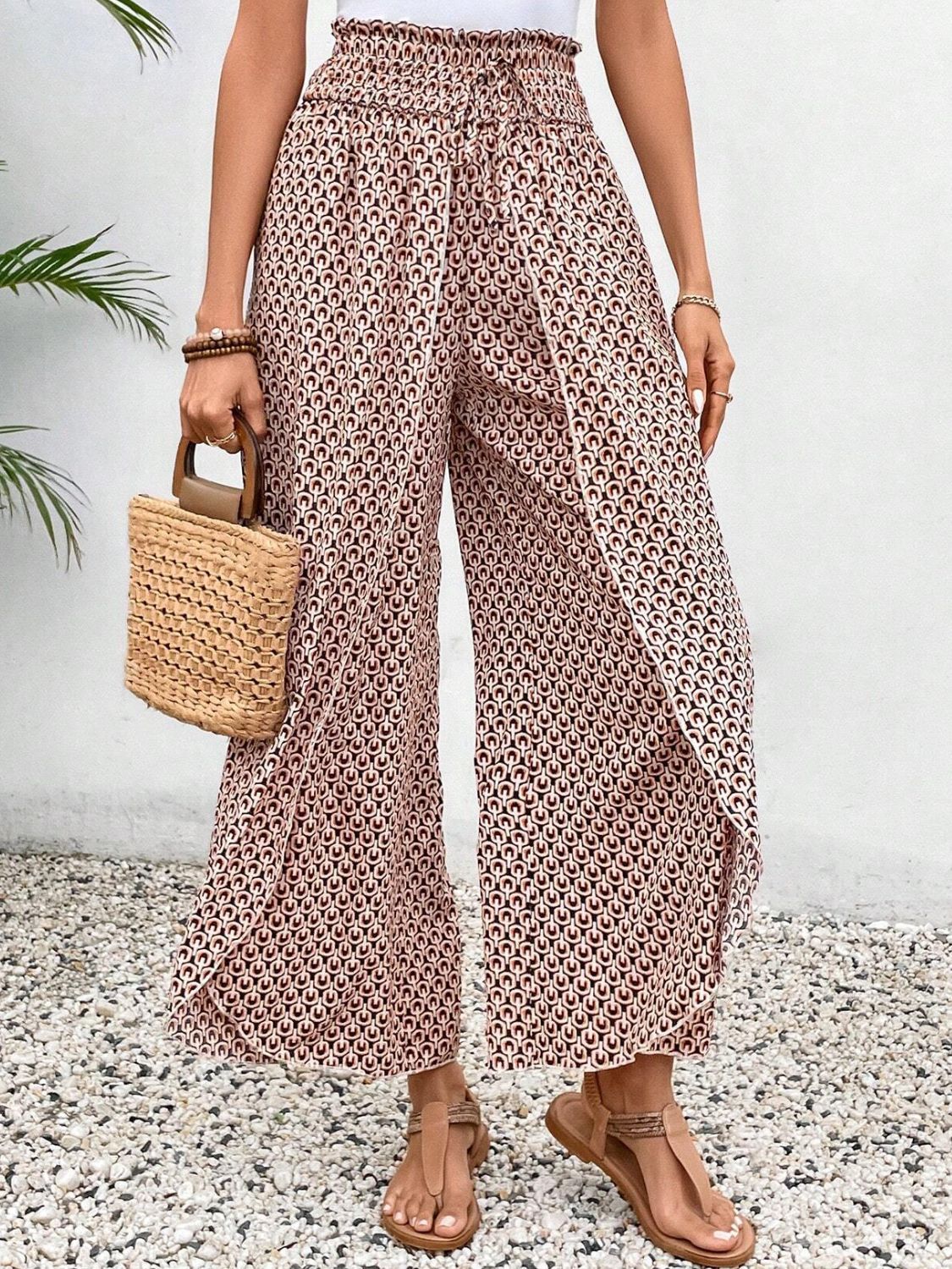Tied Printed Wide Leg Pants Pale Blush 3c97a9e8-3901-4573-8b6d-a2be3f707f91-Max Trendsi