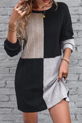Color Block Drop Shoulder Long Sleeve Mini Dress Black 3c9ef2bc-e95d-480b-bdd3-ef2875ebeb55-Max Glownestbest