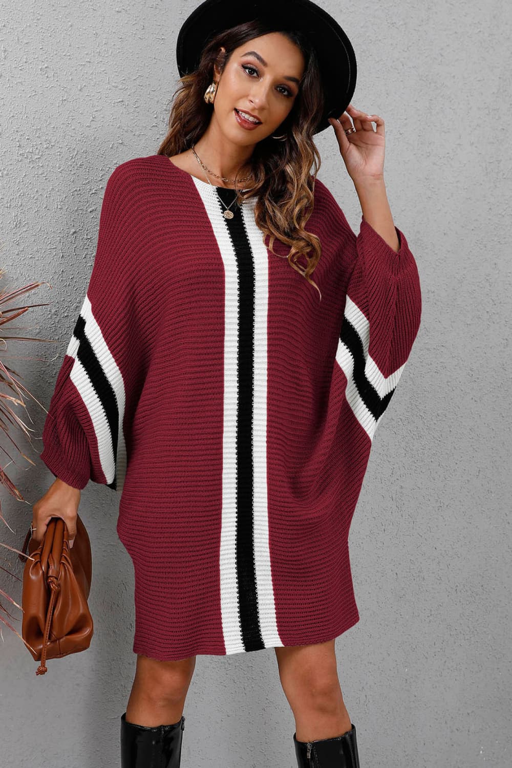 Ribbed Round Neck Long Sleeve Sweater Dress 3cecac610e8e420898d0c392098562e9-Max Glownestbest