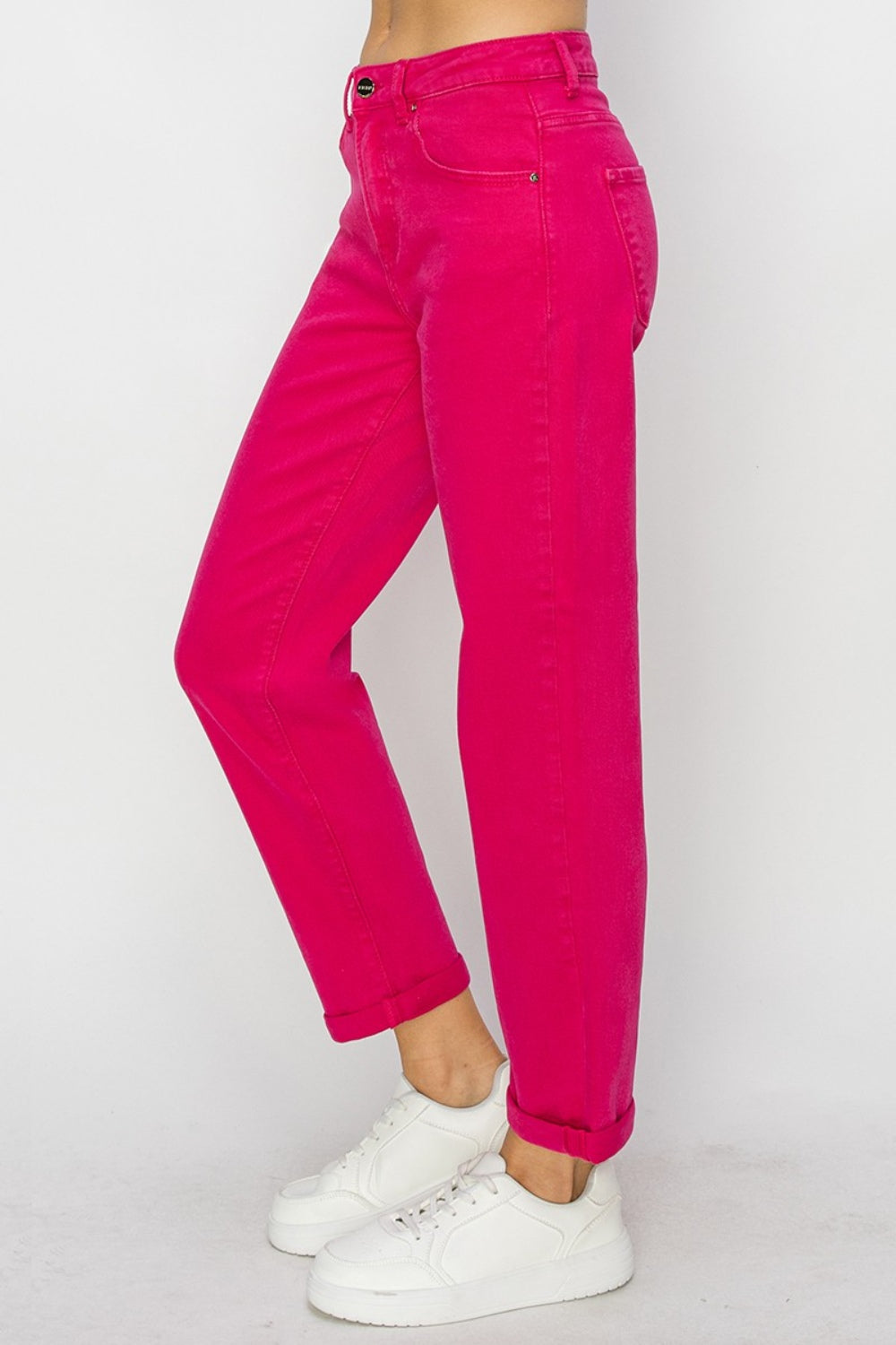 RISEN High Waist Rolled Hem Straight Jeans 3d10ab53-cc33-495f-a1f3-02b56c491d27-Max Trendsi