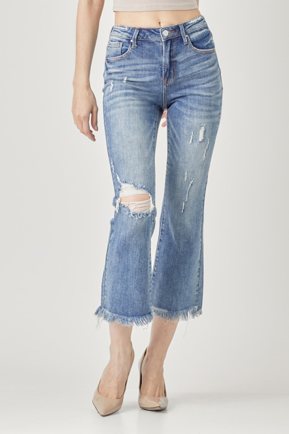 RISEN High Waist Distressed Cropped Bootcut Jeans DARK 3d37dfba-e3d5-4961-b05f-c762ac0f64a7-Max Trendsi