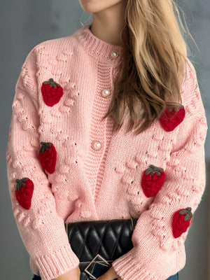 Strawberry Button Down Long Sleeve Cardigan 3d51288e-c988-4aef-9bc7-f2dc47bf5225-Max Glownestbest