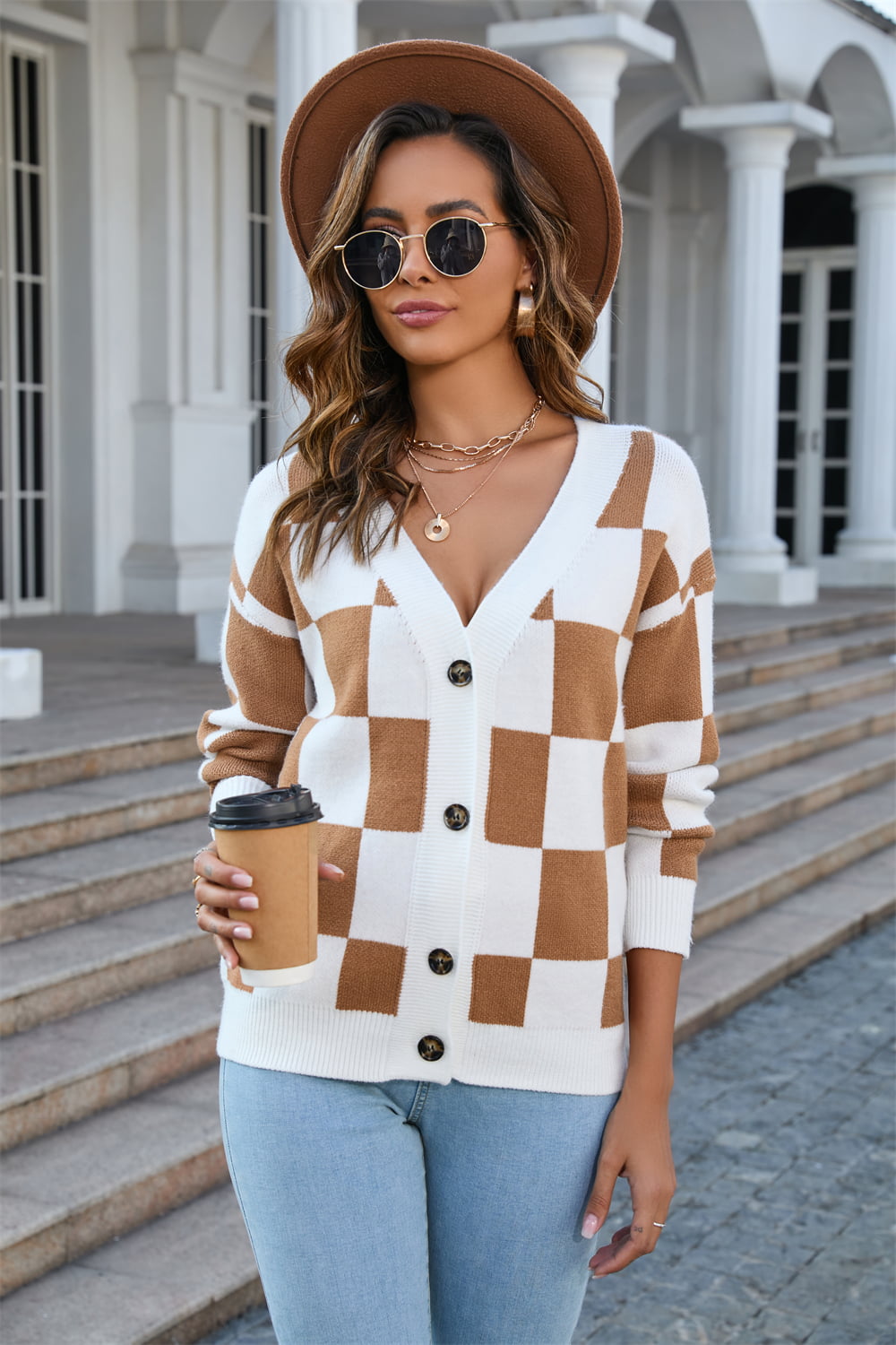 Angel Wings Button-Up V-Neck Dropped Shoulder Cardigan Caramel 3d6101bd182a41469131c96eb2cbc3fc-Max Glownestbest